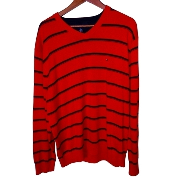 Tommy Hilfiger Y2K Striped Sweater Orange XL - Picture 1 of 5